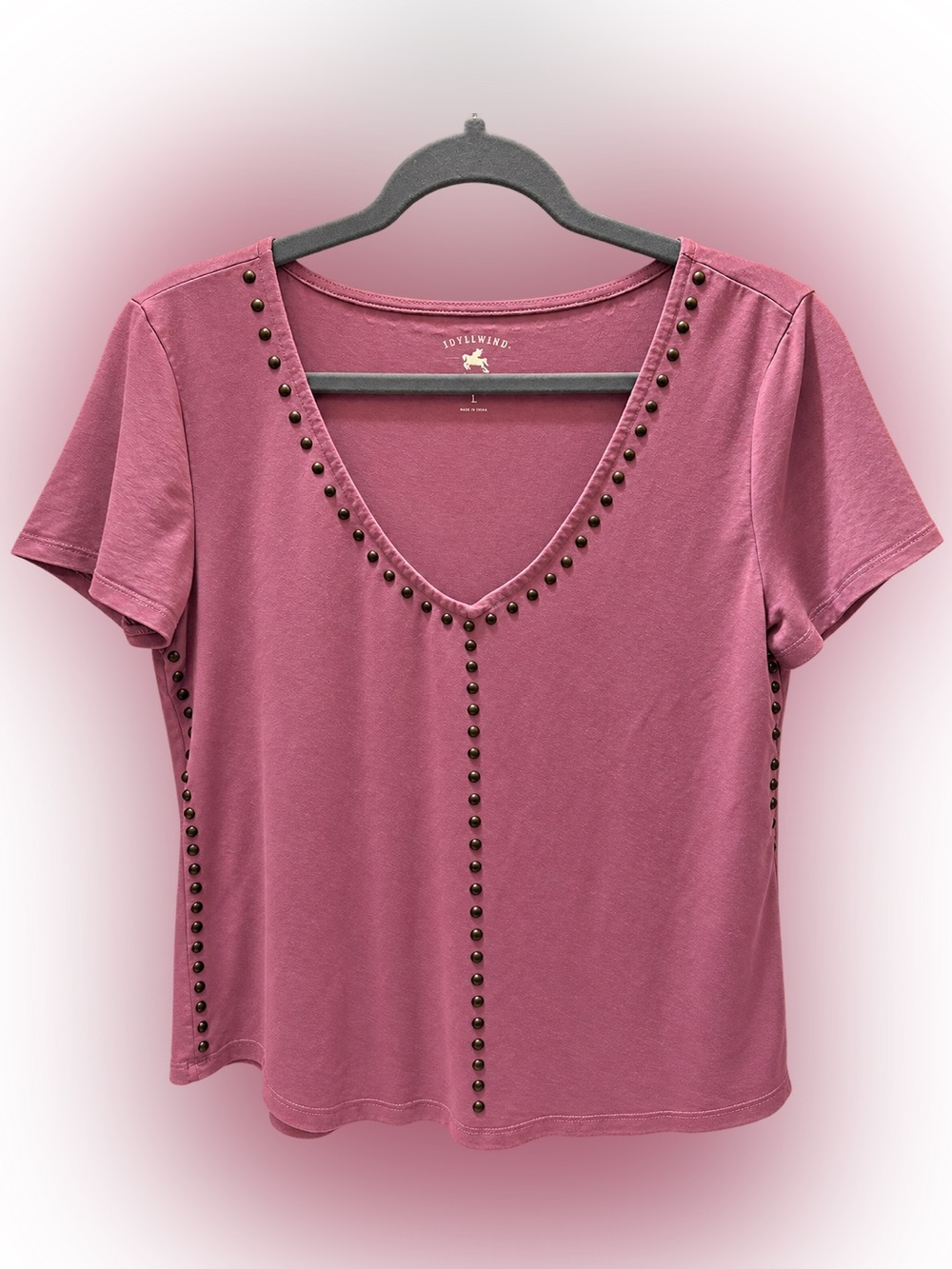 Pink Studded V-Neck Women's Top